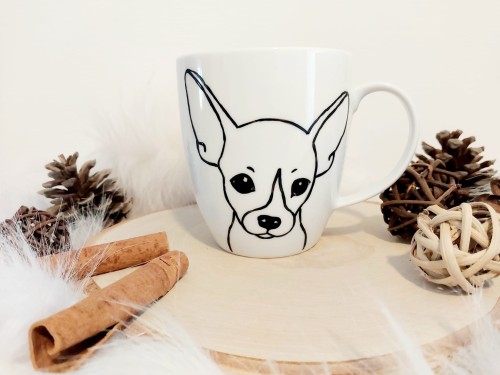 Wyjątkowy, ręcznie malowany kubek pies Chihuahua.