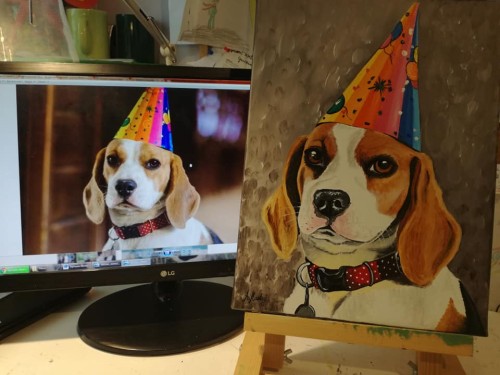 Obraz ręcznie malowany portret Twojego Pupila na płycie malarskiej