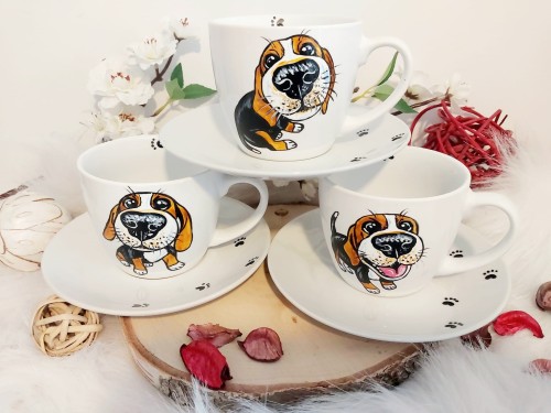 Wyjątkowa, ręcznie malowana filiżanka Beagle - zestaw