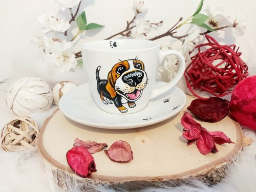 Wyjątkowa, ręcznie malowana filiżanka Beagle.