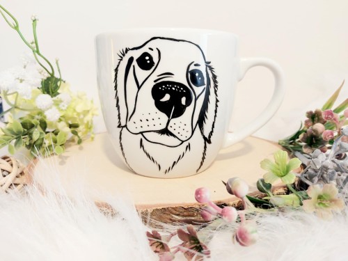 Wyjątkowy, ręcznie malowany kubek Golden Retriever.