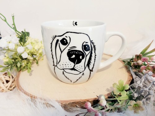 Wyjątkowy, ręcznie malowany kubek Golden Retriever.