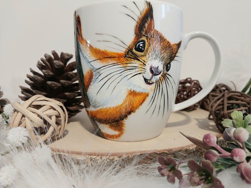Wyjątkowy, ręcznie malowany kubek Wiewiórka
