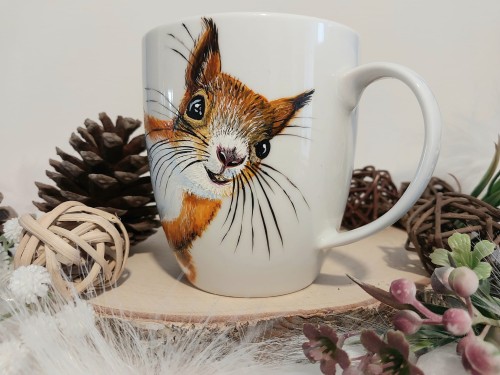 Wyjątkowy, ręcznie malowany kubek Wiewiórka