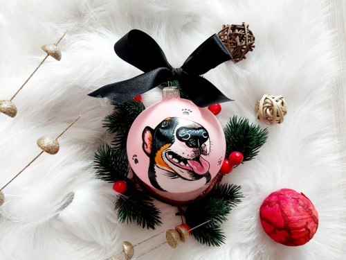 Wyjątkowa bombka choinkowa ręcznie malowana Bulterier