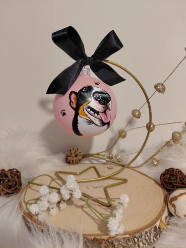 Wyjątkowa bombka choinkowa ręcznie malowana Bulterier