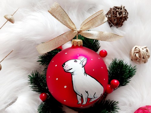 Wyjątkowa bombka choinkowa ręcznie malowana Bulterier