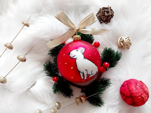 Wyjątkowa bombka choinkowa ręcznie malowana Bulterier