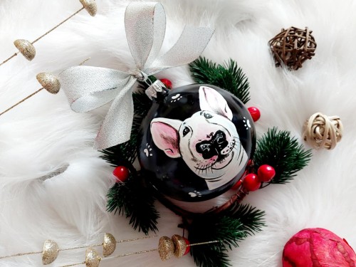 Wyjątkowa bombka choinkowa ręcznie malowana Bulterier