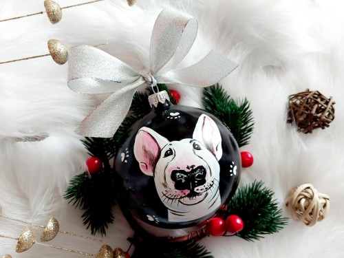 Wyjątkowa bombka choinkowa ręcznie malowana Bulterier