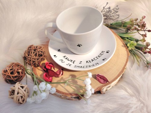 Unikatowa filiżanka ręcznie malowana Kotek i kawka