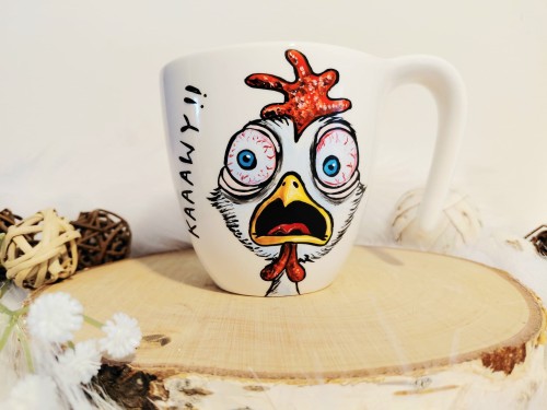 Kubek ręcznie malowany śmieszna kura kurczak 