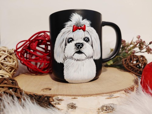 Wyjątkowy, ręcznie malowany kubek pies maltańczyk