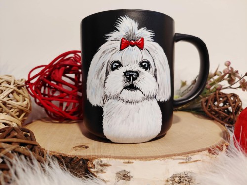 Wyjątkowy, ręcznie malowany kubek pies maltańczyk