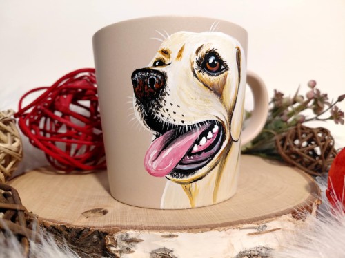 Wyjątkowy, ręcznie malowany kubek pies Labrador.