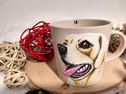Wyjątkowy, ręcznie malowany kubek pies Labrador.