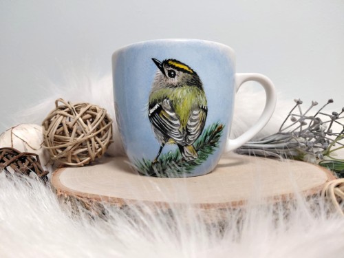Kubek ręcznie malowany ptak Mysikrólik