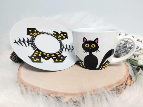 Wyjątkowa, ręcznie malowana filiżanka Kot