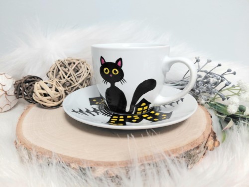 Wyjątkowa, ręcznie malowana filiżanka Kot