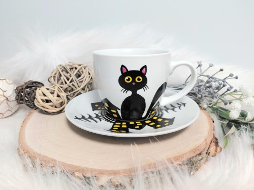 Wyjątkowa, ręcznie malowana filiżanka Kot
