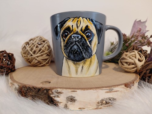 Kubek ręcznie malowany  Mops