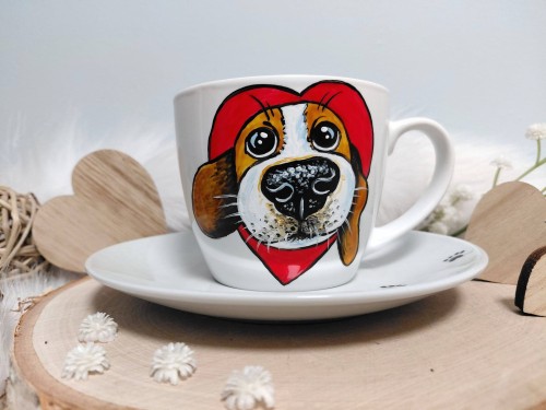 Wyjątkowa, ręcznie malowana filiżanka Pies Beagle.