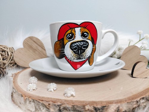 Wyjątkowa, ręcznie malowana filiżanka Pies Beagle.