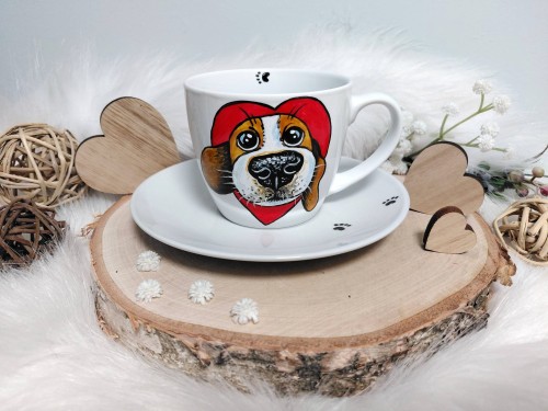 Wyjątkowa, ręcznie malowana filiżanka Pies Beagle.