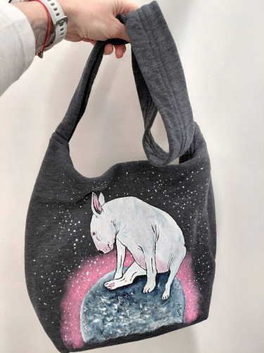 Wyjątkowa ręcznie malowana torba bawełniana Bulterier