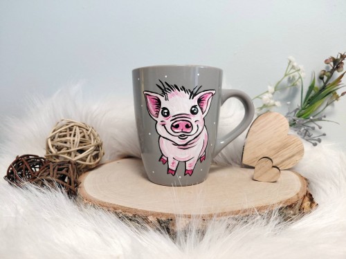 Wyjątkowy, ręcznie malowany kubek różowa Świnka