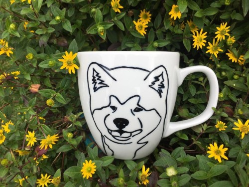 Kubek ręcznie malowany Pies rasy Akita Inu XXL