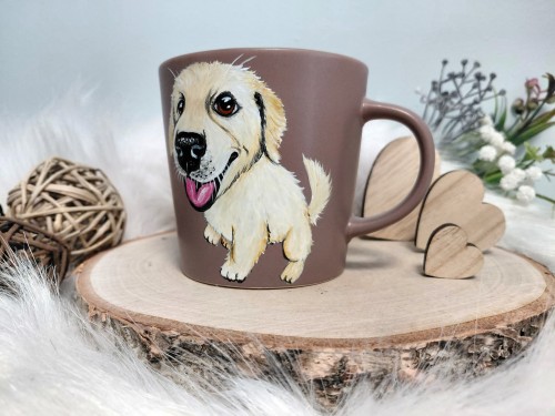 Wyjątkowy, ręcznie malowany kubek Golden retriever.