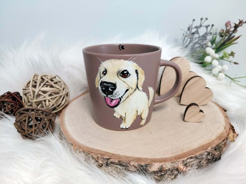 Wyjątkowy, ręcznie malowany kubek Golden retriever.