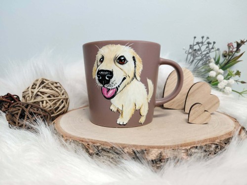 Wyjątkowy, ręcznie malowany kubek Golden retriever.
