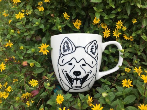 Kubek ręcznie malowany Pies  Akita Inu