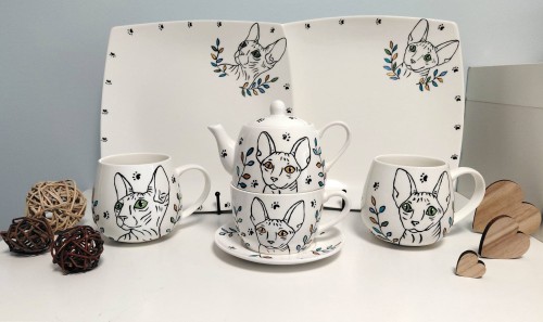 Wyjątkowy, ręcznie malowany zestaw Sfinks