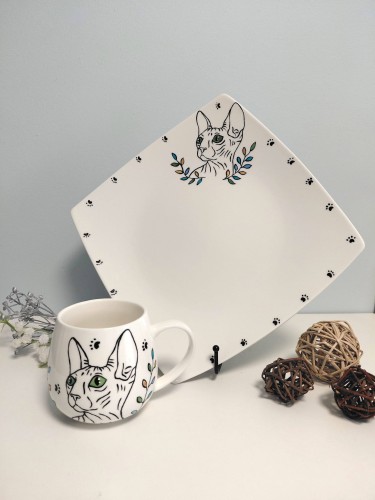 Wyjątkowy, ręcznie malowany zestaw obiadowy Sfinks