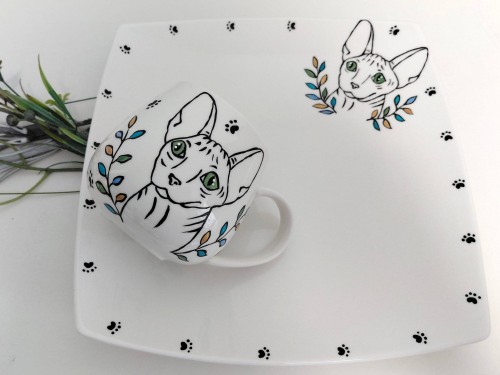 Wyjątkowy, ręcznie malowany zestaw obiadowy Sfinks