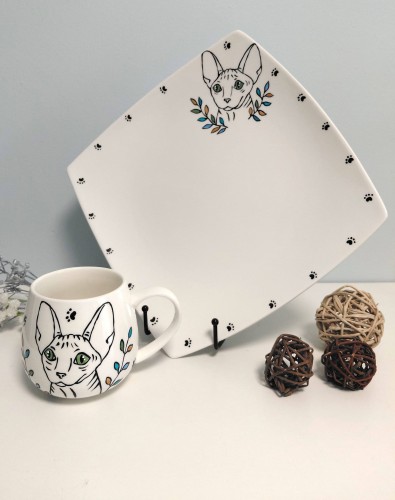 Wyjątkowy, ręcznie malowany zestaw obiadowy Sfinks