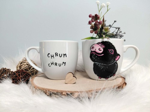 Wyjątkowy, ręcznie malowany kubek czarna Świnka