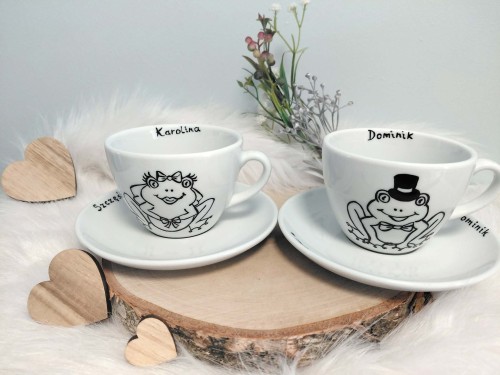 Wyjątkowe filiżanki ręcznie malowane na ślub żabki.