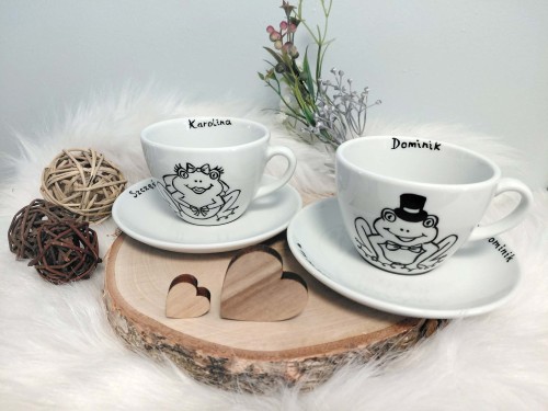 Wyjątkowe filiżanki ręcznie malowane na ślub żabki.