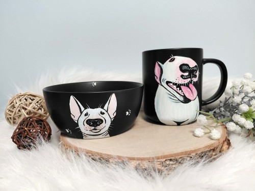 Wyjątkowy zestawy śniadaniowy ręcznie malowany Bulterier.