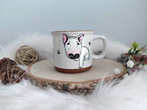 Kubek w kropki ręcznie malowany Pies rasy Bulterier 