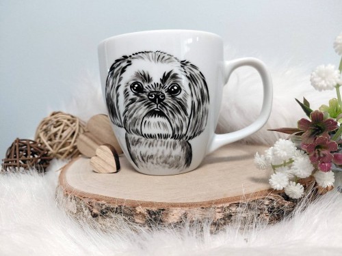 Wyjątkowy, ręcznie malowany kubek pies Shih tzu.