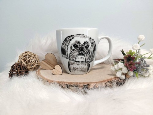 Wyjątkowy, ręcznie malowany kubek pies Shih tzu.