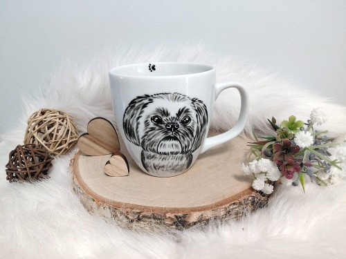 Wyjątkowy, ręcznie malowany kubek pies Shih tzu.