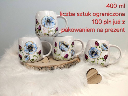 Wyjątkowy, ręcznie malowany kubek kwiaty