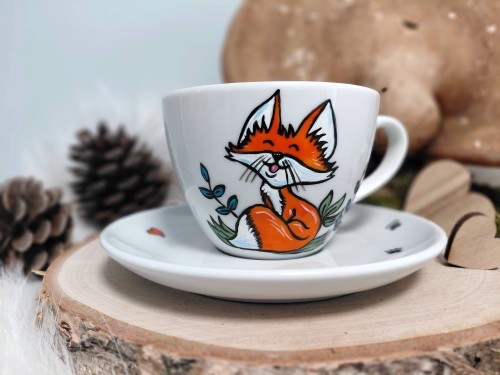 Wyjątkowa, ręcznie malowana filiżanka Lisek