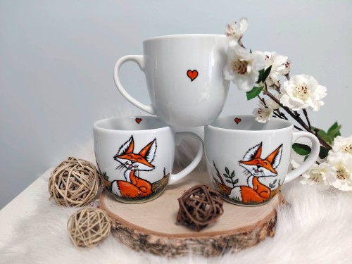 Wyjątkowe, ręcznie malowane kubki Lis 3+1 gratis